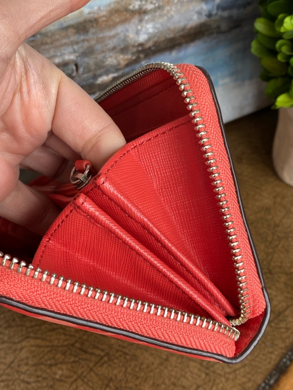 Coach Zebra Striped Coral Pink Full Zip Continental Wallet - Picture 6 of 13